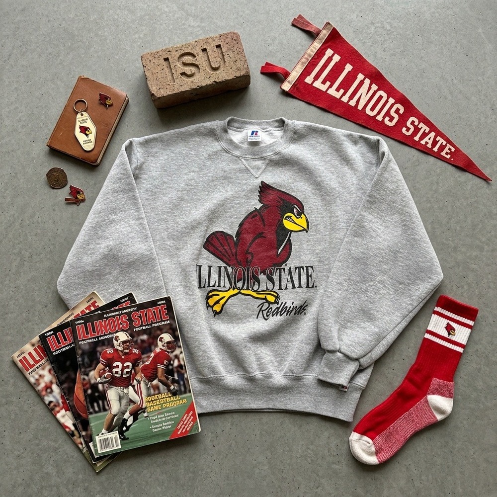 Vintage Russell Athletic Illinois State Redbirds Sweatshirt Large Gray Crewneck